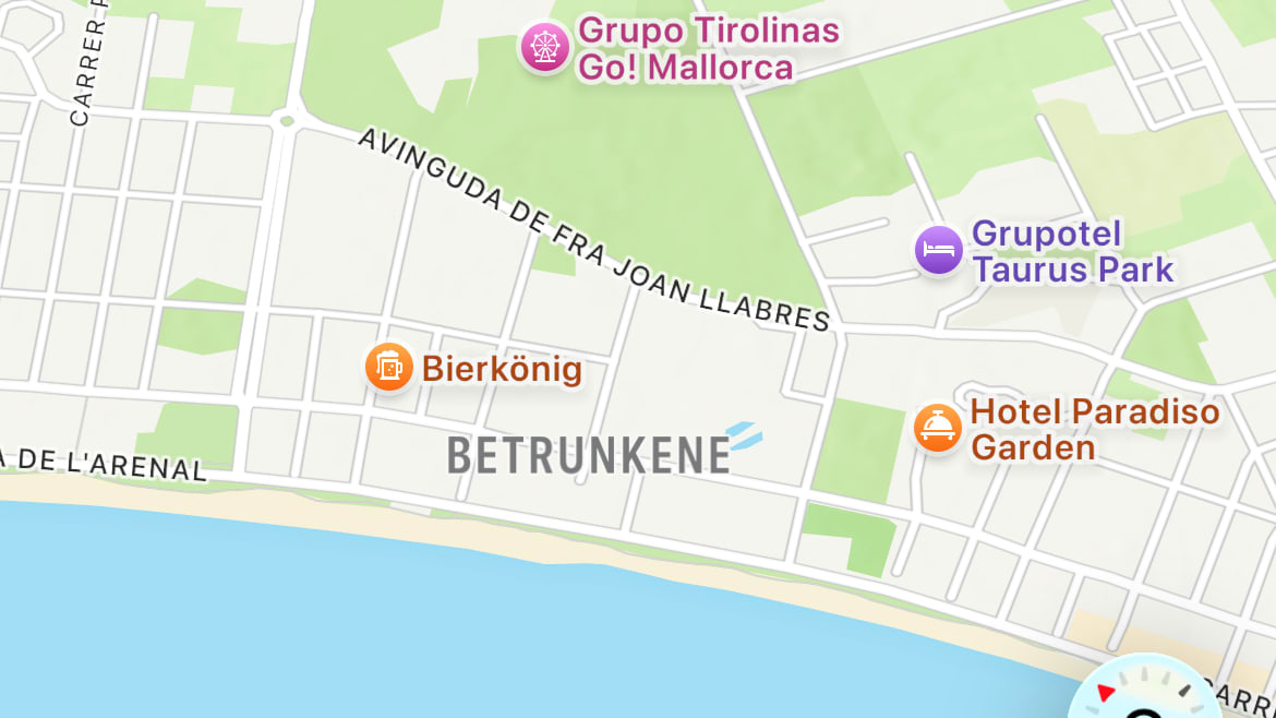 Apple Karten verwirrt Urlauber: El Arenal plötzlich als „Betrunkene“ gelistet